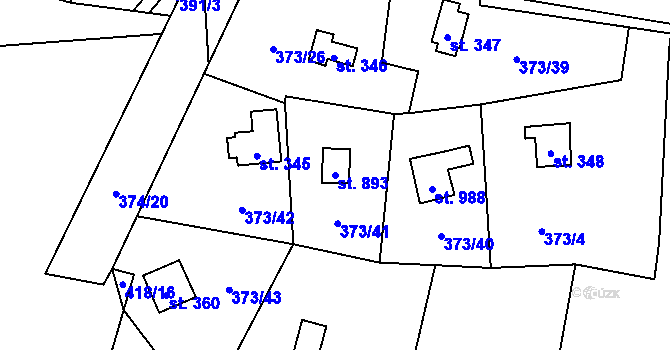 Parcela st. 893 v KÚ Kluky, Katastrální mapa