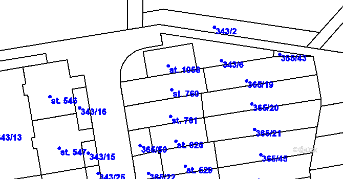 Parcela st. 760 v KÚ Kluky, Katastrální mapa
