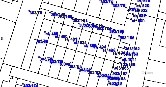 Parcela st. 899 v KÚ Kluky, Katastrální mapa