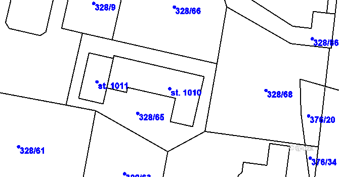 Parcela st. 1010 v KÚ Kluky, Katastrální mapa