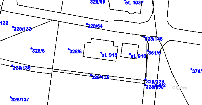 Parcela st. 915 v KÚ Kluky, Katastrální mapa