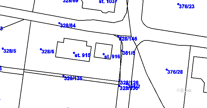 Parcela st. 916 v KÚ Kluky, Katastrální mapa