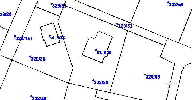 Parcela st. 939 v KÚ Kluky, Katastrální mapa