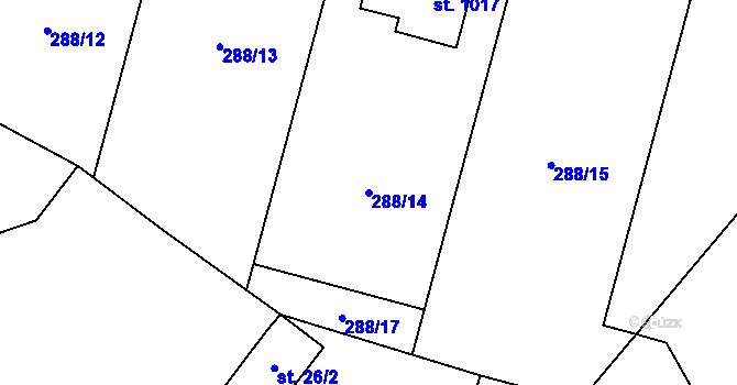 Parcela st. 288/14 v KÚ Kluky, Katastrální mapa
