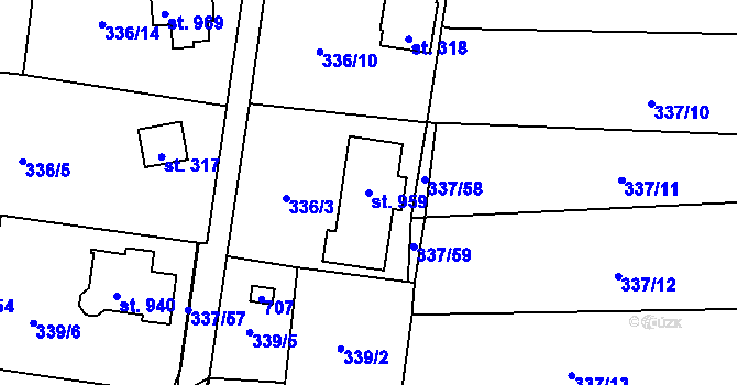 Parcela st. 959 v KÚ Kluky, Katastrální mapa