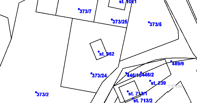 Parcela st. 962 v KÚ Kluky, Katastrální mapa