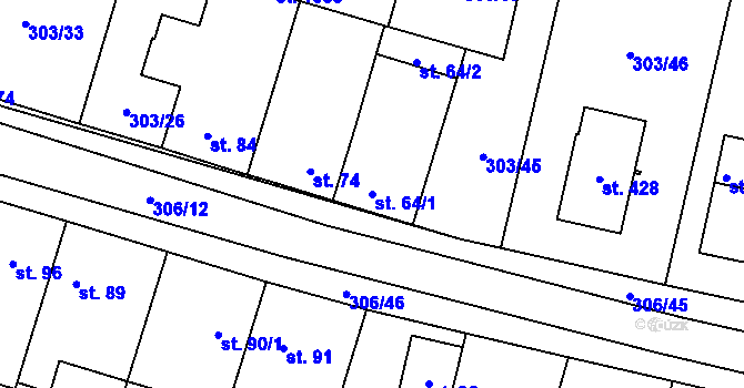 Parcela st. 64/1 v KÚ Kluky, Katastrální mapa