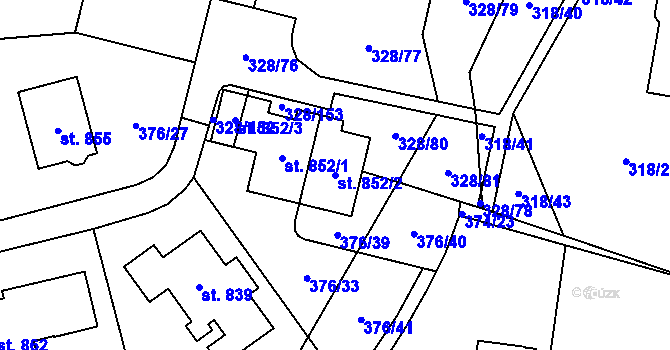 Parcela st. 852/2 v KÚ Kluky, Katastrální mapa