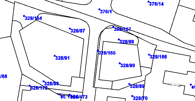 Parcela st. 328/165 v KÚ Kluky, Katastrální mapa