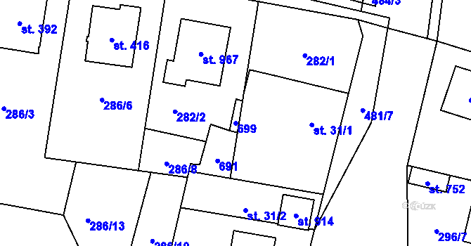 Parcela st. 699 v KÚ Kluky, Katastrální mapa