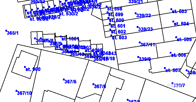 Parcela st. 1043 v KÚ Kluky, Katastrální mapa