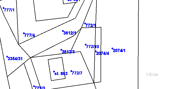 Parcela st. 772/10 v KÚ Hradec nad Svitavou, Katastrální mapa