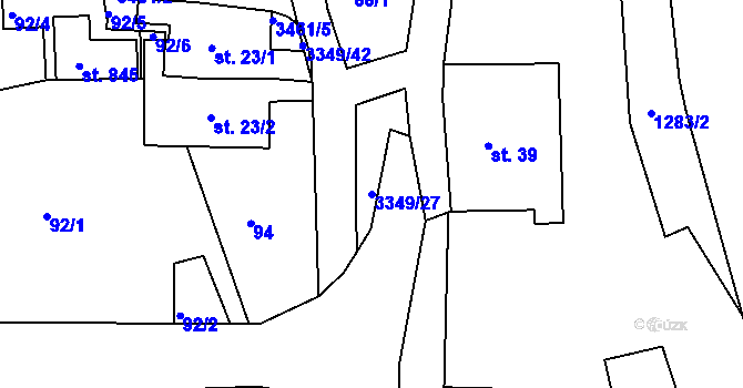 Parcela st. 3349/27 v KÚ Hradec nad Svitavou, Katastrální mapa