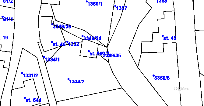 Parcela st. 3349/35 v KÚ Hradec nad Svitavou, Katastrální mapa
