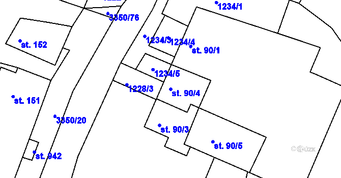 Parcela st. 90/4 v KÚ Hradec nad Svitavou, Katastrální mapa