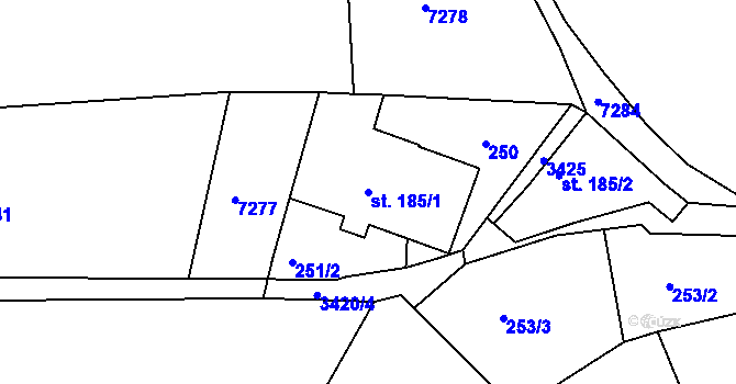 Parcela st. 185/1 v KÚ Hradec nad Svitavou, Katastrální mapa