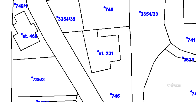 Parcela st. 231 v KÚ Hradec nad Svitavou, Katastrální mapa
