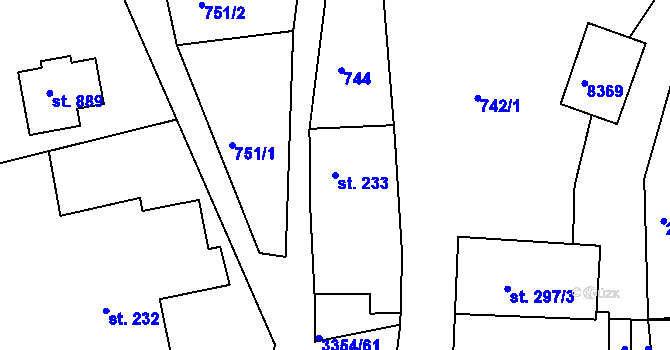 Parcela st. 233 v KÚ Hradec nad Svitavou, Katastrální mapa