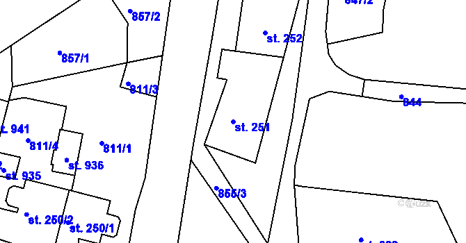 Parcela st. 251 v KÚ Hradec nad Svitavou, Katastrální mapa