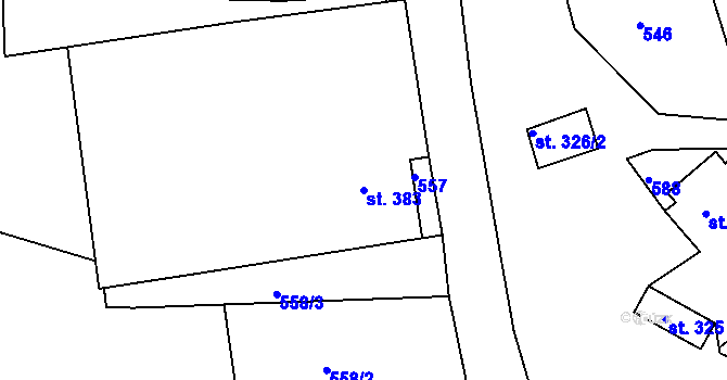 Parcela st. 383 v KÚ Hradec nad Svitavou, Katastrální mapa