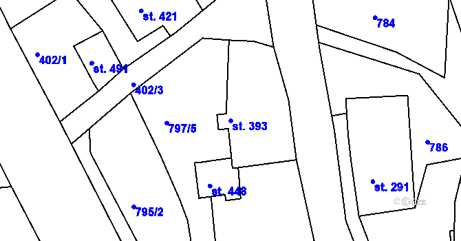 Parcela st. 393 v KÚ Hradec nad Svitavou, Katastrální mapa