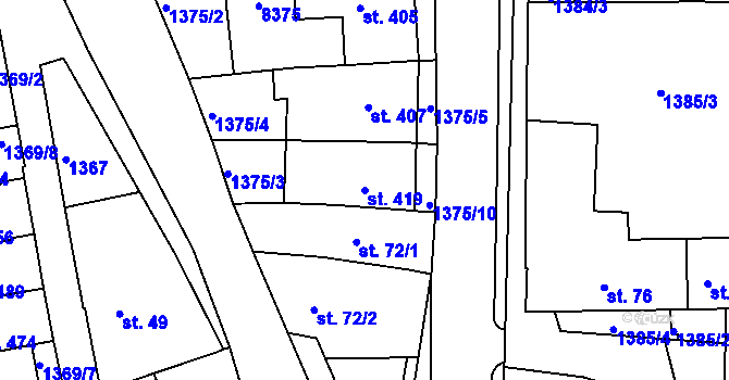 Parcela st. 419 v KÚ Hradec nad Svitavou, Katastrální mapa