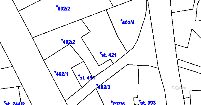 Parcela st. 421 v KÚ Hradec nad Svitavou, Katastrální mapa