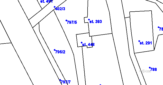 Parcela st. 448 v KÚ Hradec nad Svitavou, Katastrální mapa