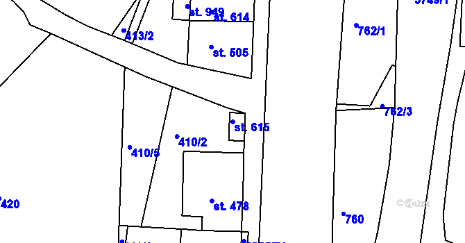 Parcela st. 615 v KÚ Hradec nad Svitavou, Katastrální mapa