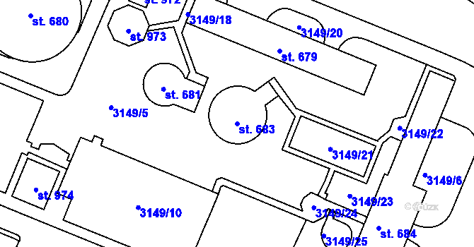 Parcela st. 683 v KÚ Hradec nad Svitavou, Katastrální mapa