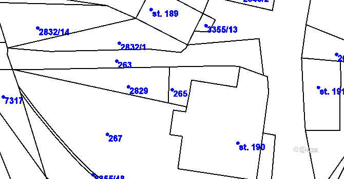 Parcela st. 265 v KÚ Hradec nad Svitavou, Katastrální mapa