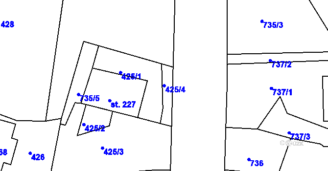 Parcela st. 425/4 v KÚ Hradec nad Svitavou, Katastrální mapa