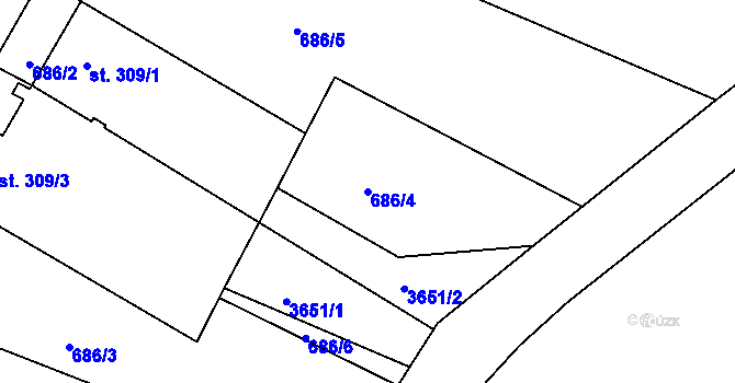 Parcela st. 686/4 v KÚ Hradec nad Svitavou, Katastrální mapa