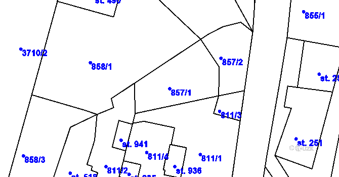 Parcela st. 857/1 v KÚ Hradec nad Svitavou, Katastrální mapa