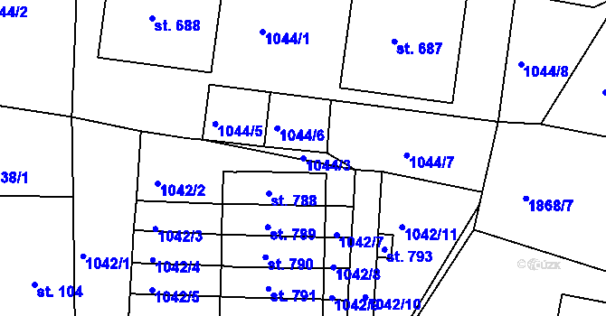 Parcela st. 1044/3 v KÚ Hradec nad Svitavou, Katastrální mapa