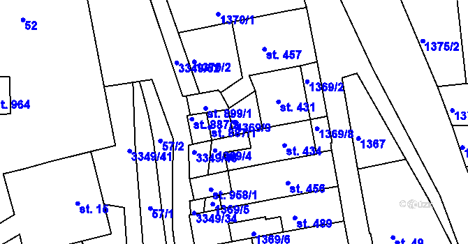 Parcela st. 1369/9 v KÚ Hradec nad Svitavou, Katastrální mapa