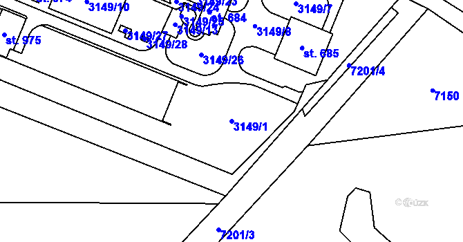 Parcela st. 3149/1 v KÚ Hradec nad Svitavou, Katastrální mapa