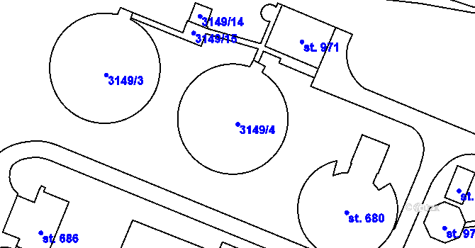 Parcela st. 3149/4 v KÚ Hradec nad Svitavou, Katastrální mapa