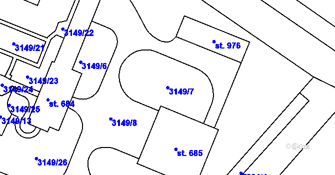 Parcela st. 3149/7 v KÚ Hradec nad Svitavou, Katastrální mapa