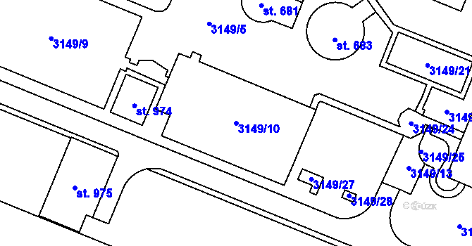 Parcela st. 3149/10 v KÚ Hradec nad Svitavou, Katastrální mapa
