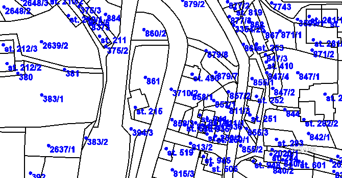 Parcela st. 3710/2 v KÚ Hradec nad Svitavou, Katastrální mapa
