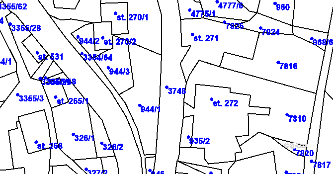 Parcela st. 3748 v KÚ Hradec nad Svitavou, Katastrální mapa