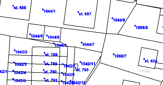 Parcela st. 1044/7 v KÚ Hradec nad Svitavou, Katastrální mapa
