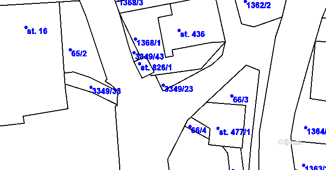Parcela st. 3349/23 v KÚ Hradec nad Svitavou, Katastrální mapa