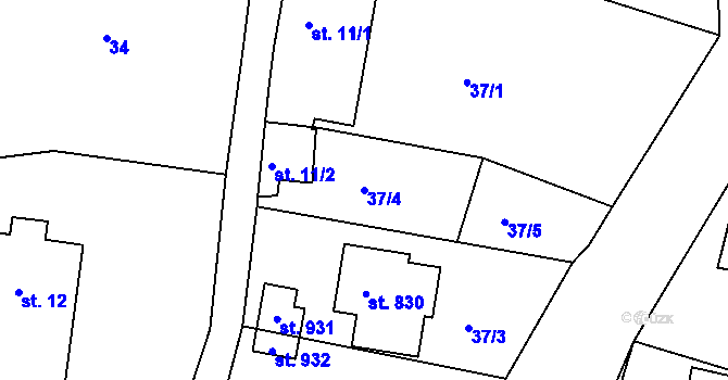 Parcela st. 37/4 v KÚ Hradec nad Svitavou, Katastrální mapa
