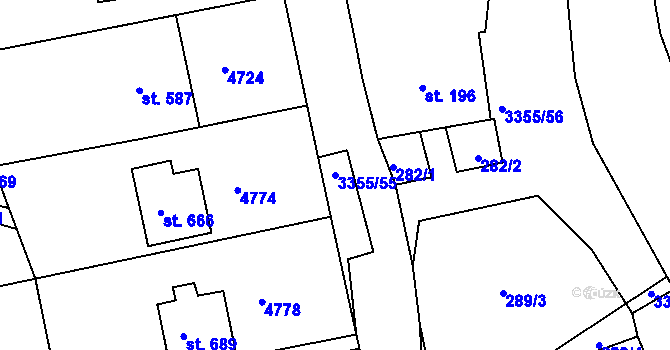 Parcela st. 3355/55 v KÚ Hradec nad Svitavou, Katastrální mapa