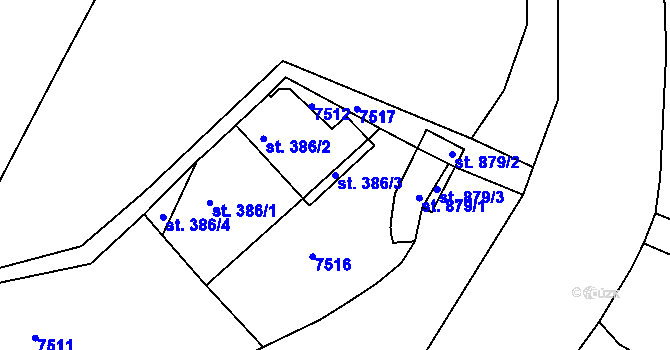Parcela st. 386/3 v KÚ Hradec nad Svitavou, Katastrální mapa