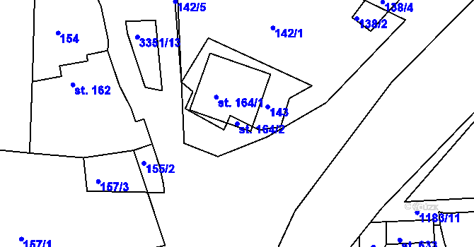 Parcela st. 164/2 v KÚ Hradec nad Svitavou, Katastrální mapa
