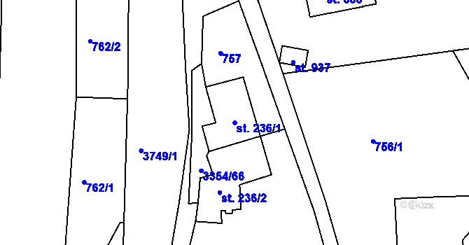 Parcela st. 236/1 v KÚ Hradec nad Svitavou, Katastrální mapa