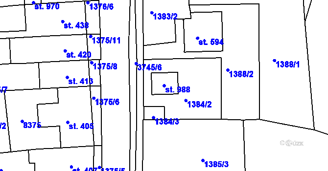 Parcela st. 988 v KÚ Hradec nad Svitavou, Katastrální mapa